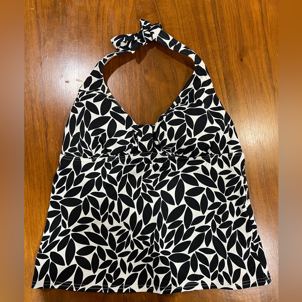 Land’s End Black Leaf Tankini Halter Swimsuit
